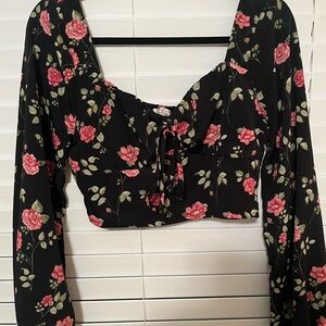 Floral Black Crop Top